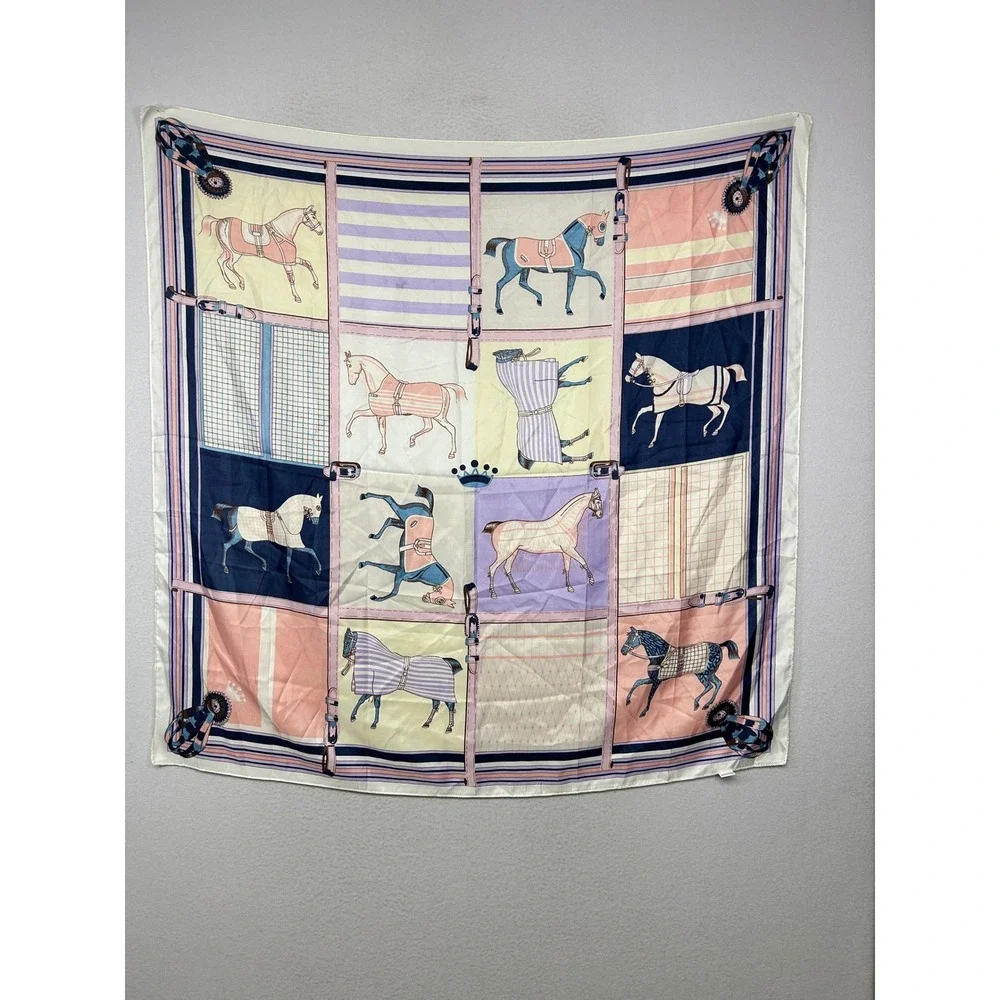 Equestrian Chic Women 35x35‎ Multicolor Horse Print Square Scarf 90x90cm
